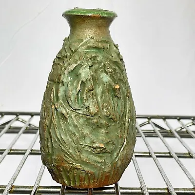 Vtg Brutalist Pottery Art Sculpture Abstract Green Vase Organic Mid Century Mod • $31.20