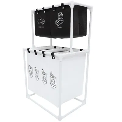 4 Compartment Laundry Basket Bathroom Clothes Storage Hamper Stand Removable • £14.68
