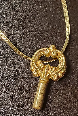 Vintage Ornate Key Pendant On A Gold Plated Chain - Unique Statement! • $29