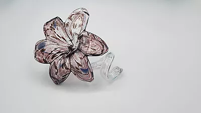 Murano Art Glass Amythist Blue Brown Glitter Flower Swirl Stem Hand Blown • $17.99