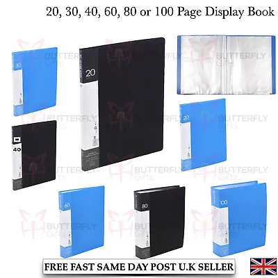 A4 Display Presentation Book Folder Portfolio 2030406080100 Page Black/Blue • £3.95