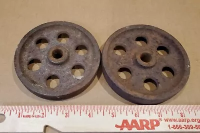 2 Vintage Rustic Small Cast Iron Cart Wheels Upcyle Decor Craft • $19.99