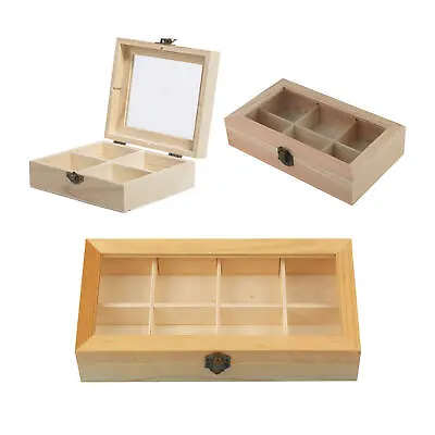 Wooden Tea Box 4/6/8 Compartments Storage Container Chest Holder Glass Lid • $25.51