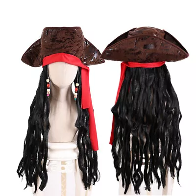 DELUXE PIRATE HAT WITH DREADLOCKS Fancy Dress Party Costume Captain Jack Sparrow • $29.34