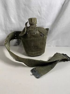 Vietnam US Army 1969 Plastic Canteen Cup Canvas Cover W/Original Utility Belt • $31.21