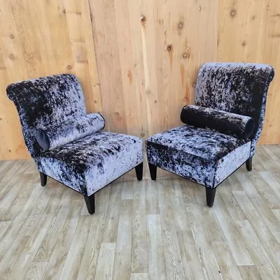 Vintage Barbara Barry Scroll Back Slipper Chairs Newly Upholstered Pair • $4995