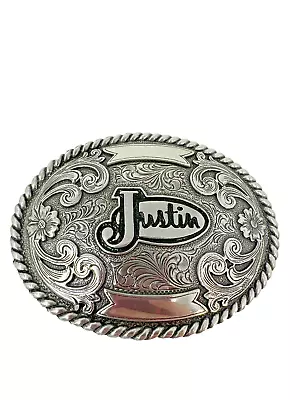 Justin Boots Promo Belt Buckle Western Scroll & Flourish Vintage 80s • $18.88