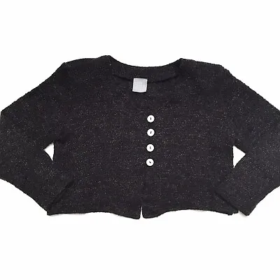 Vintage 80s Women's Black Short Crop Cardigan Mohair Blend Sz 16 Rabbit Designs • $34.99