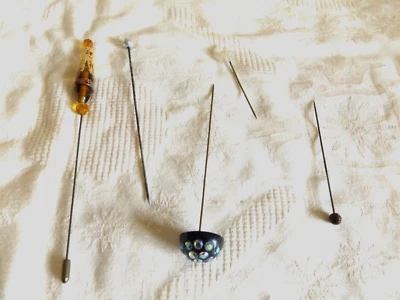 £25 • Buy Lot Of 5 Antique Victorian Hat Pins Amber Bakelite Silver Mother Of Pearl Copper