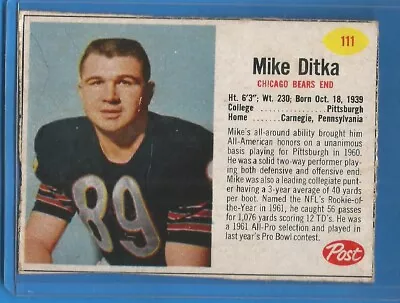 1962 Post Football Card # 111 Mike Ditka (sp) - Chicago Bears • $74.99