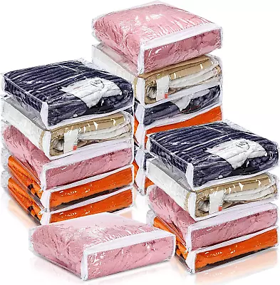 16 Pcs Clear Vinyl Zippered Storage Bags Sweater Storage Bags Plastic Storage Ba • $33.20