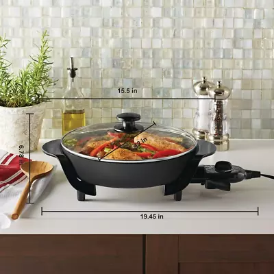 12  Round Nonstick Electric Skillet With Glass Cover Lid Adjustable Temperature • $32.79