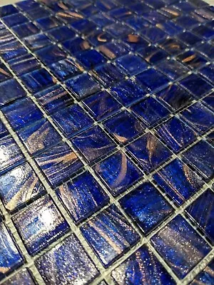 £12.45 • Buy Glass Mosaic Tiles Sheet Blue Square Bathroom Wall