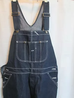 Vtg  ROEBUCKS Mens Bib Overalls Dark Blue Denim Zip Fly 40X36 Unhemmed NEW • $27.50