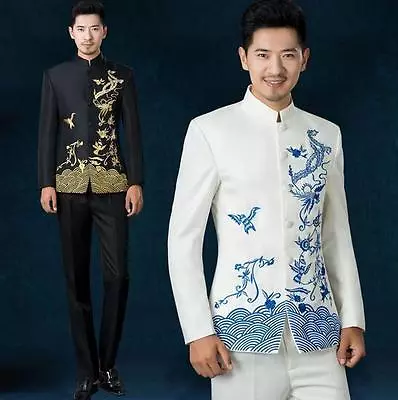 Embroidery New Men Collar Chinese Tunic Suit Wedding Bridegroom Dress Suits R338 • $70.19