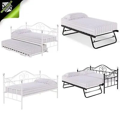 3ft Black/white Florence Day Bed Trundle Bed Single Metal Sofabed Guest Bed • £74.99