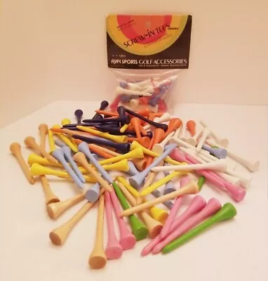 Lot Of Loose VTG Wooden 2.75   Golf Tees + Sealed Bag  2  Plastic Screw In Type • $8