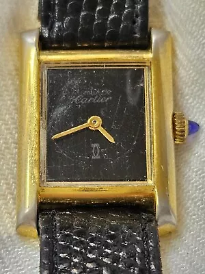 CARTIER MUST Lady Watch 17jewels 18K Electroplated Vintage Black Dial Rare • $750