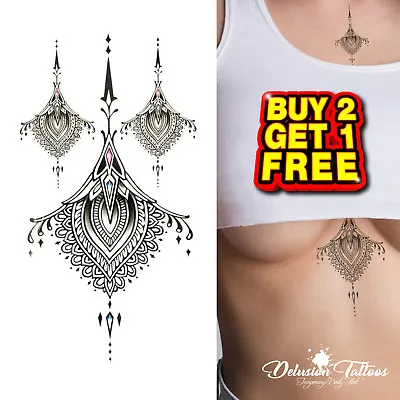 £2.99 • Buy Mandala Temporary Tattoos, Jewels, Black, Sternum, Underboob, Hand, Womens, Kids