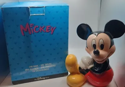 Vintage The Disney Store Mickey Mouse Glass One Bank Coin Piggy Money Bank • $23