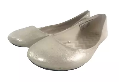 Womens Slip On Ballet Ballerina Glitter Cream Flats Shoes Size 8.5 • $15.75