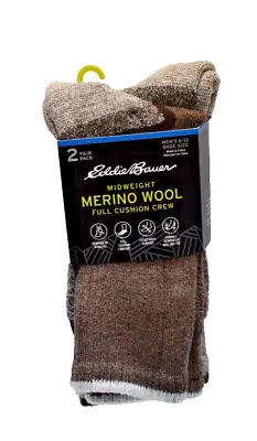 Eddie Bauer Midweight Merino Wool Cushion Crew Socks 2 Pair Pack One Size New! • $16.99