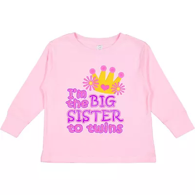 Inktastic I'm The Big Sister To Twins. Toddler Long Sleeve T-Shirt Pink Crown • $16.99
