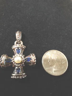 Judith Ripka 925 Sterling Silver Gold Wash Sapphire & Pearl Maltese Cross • $99