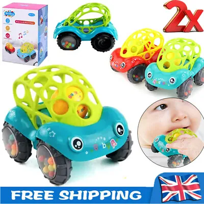 Baby Rattles And Roll Cars Soft Rubber Car Toys Gift For Toddlers Kids 3+ Months • £7.95