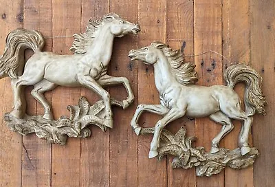 Pair Of Horses Universal Statuary 1957 Chalk Ware MCM Wall Decor • $95