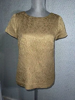 J. Crew Gold Crew Neck Silk Blend Floral Embroidered Textured Metallic Blouse 2 • $10