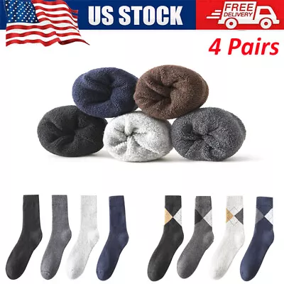 4 Pairs Mens Wool Crew Socks Winter Heavy Duty Warm Work Boots Socks Cotton US • $9.95