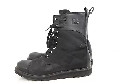 SOREL Black Canvas Leather Lace Up Ankle Boots Size 11 (44) • $79.99