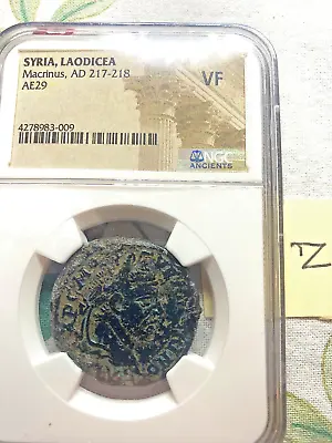 Syria  Laodicea-macrinus 217-218 Ad Ngc Vf    Ae29 Twins Suckling Free Shipping • $249