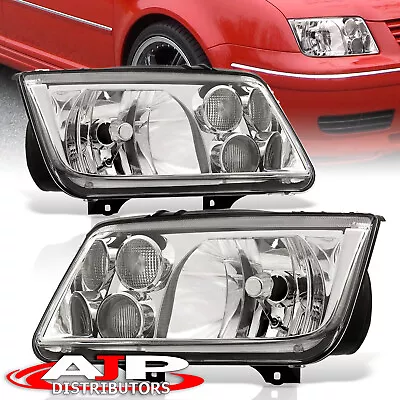 Chrome Housing Clear Head Lights Lamps W/ Fog Lights For 1999-2005 VW Jetta MK4 • $84.99