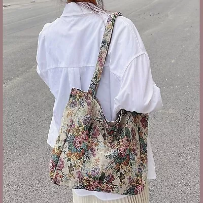 Bag Tote Shopper Floral Jacquard Tapestry Flowers Woven Beach Canvas Shoulder • £12.99