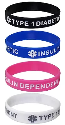 TYPE 1 DIABETIC INSULIN DEPENDENT Kid's Size Silicone Wristbands  • $11.95