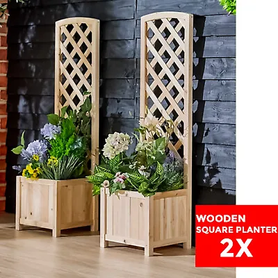 £36.75 • Buy 2 Trellis Wooden Planter Garden Plant Flowerpot Lattice Box Patio Set Natural