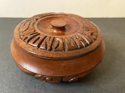 Vintage Hand Carved Wooden Round Trinket Box Honduras 2.5”H 5.8”W • $19.80