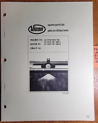 Vicon LS1410TM 50011 LS1910TM 50012 Truckmount Sprayer Parts Manual 50.001.209/2 • $20