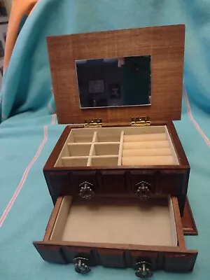 Wood Jewelry Box W/ Drawer Small Large Compartments Velvet Lined Mirror Vintage  • $3.99