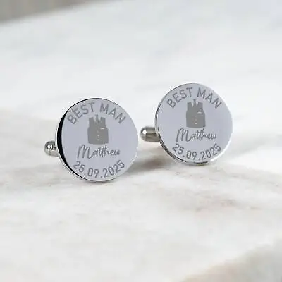 Personalised Engraved Groomsman Cufflinks Wedding Role Cufflinks Best Man • £14