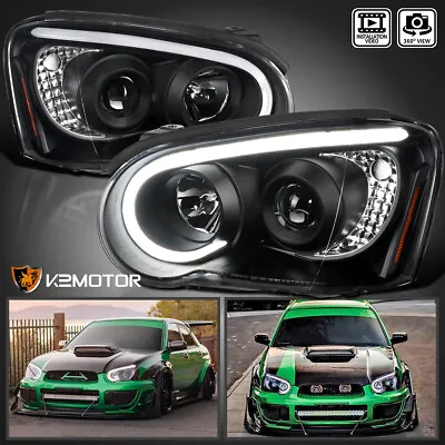 Black Fits 2004-2005 Subaru Impreza RS WRX LED Strip Projector Headlights Lamps • $246.38