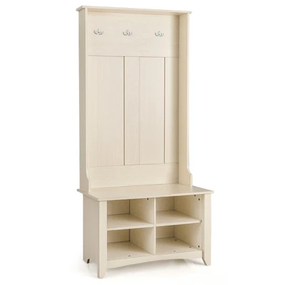 $139.95 • Buy Hall Tree Storage Bench Entry Stand Coat Hat Rack W/ Shelf & 3 Hooks Organizer
