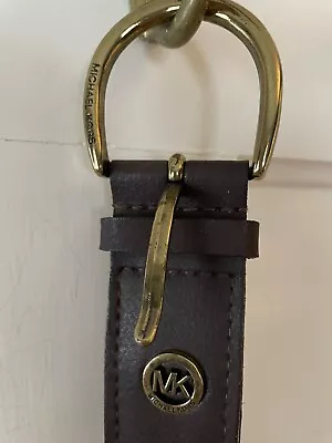 NWT WOMENS MICHAEL KORS DK BROWN BRASS BUCKLE/GROMETS BELT Size L 45” Comp Lngth • $34.99