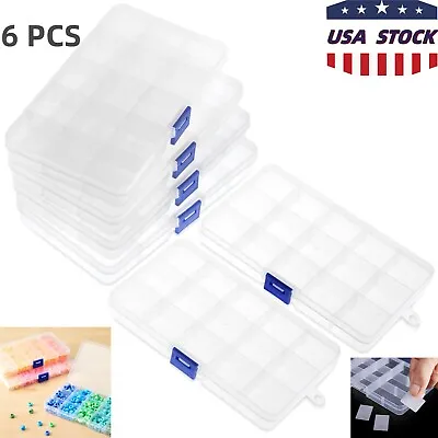 Clear Jewelry Box 6-Pack Plastic Bead Storage Container Earrings Organizer USA • $10.56