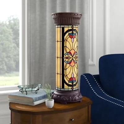 Tiffany Style Bronze Pedestal Lamp Stained Glass Theme Desk Floor Table Light • $224.94