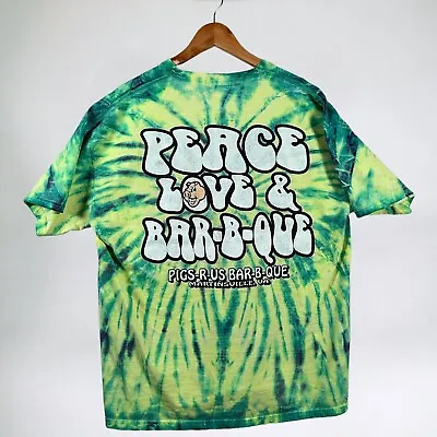 Vintage Tie Dye Shirt Green Peace Love & Bar-b-que Pig Martinsville VA • $19.75