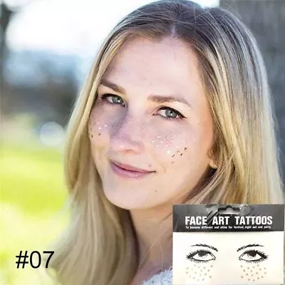 Gold Face Temporary Tattoo Sticker -Flash Metallic Waterproof Freckle Makeup 1PC • $10.66