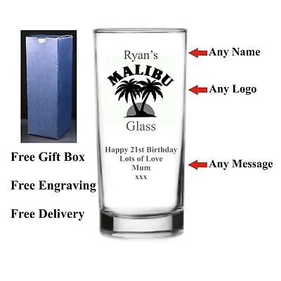 £10.99 • Buy Personalised Hi Ball Malibu Glass, Birthday Gift, 18th 21st 30th 40th 50th 60th